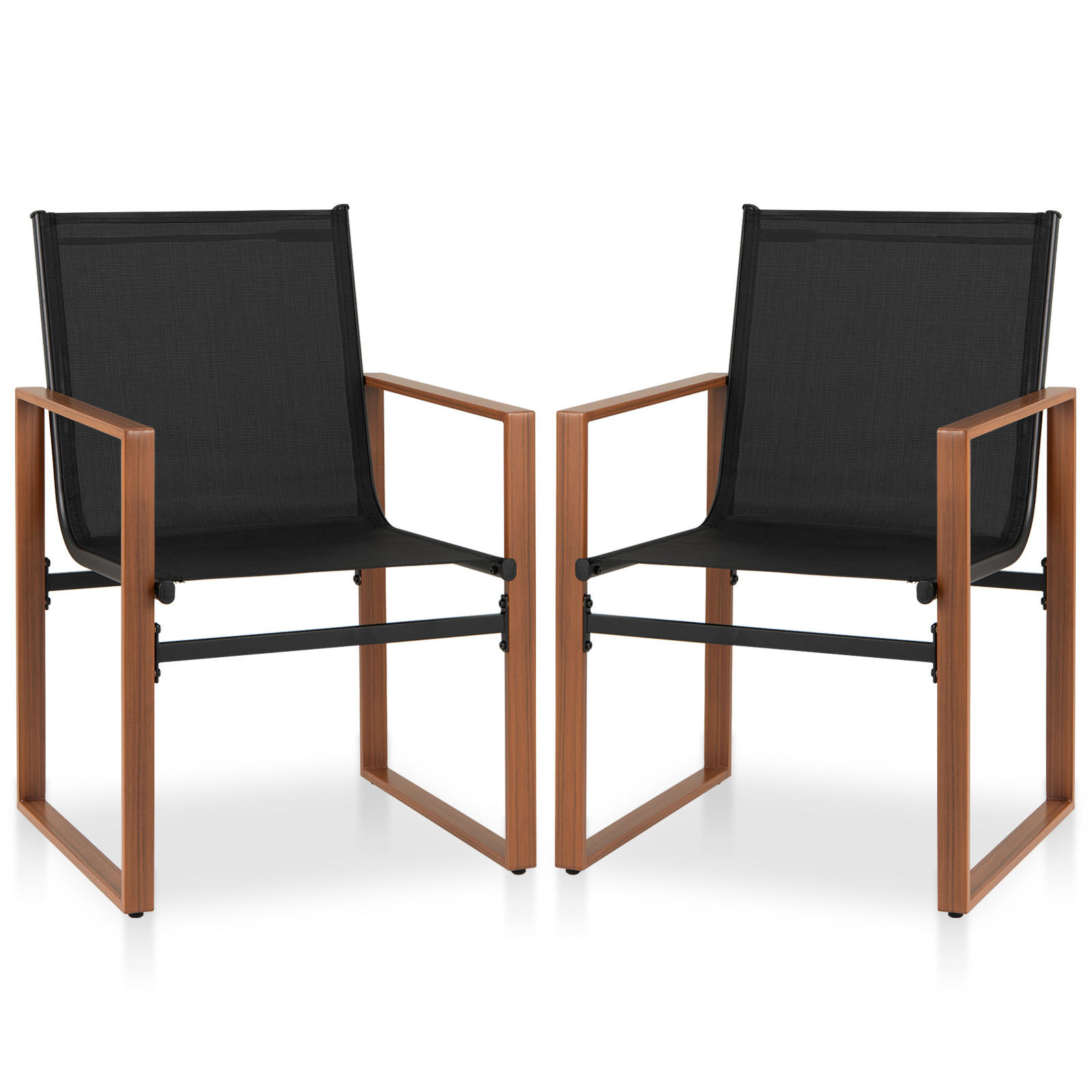 TERRASSENSTUHL Schwarz(2er-Set) - Schwarz, Metall (55.5/86/59cm) - COSTWAY