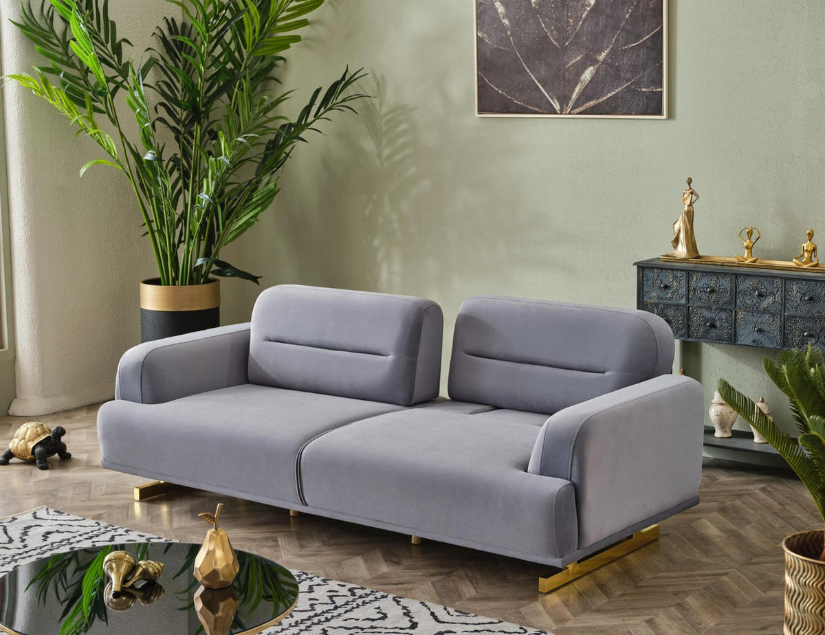 3 Sitzer SOFA Aurelia Samt Grau - Grau, Textil/Metall (230/85/105cm) - Villa Möbel