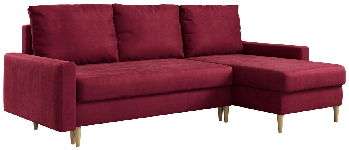 ECKSOFA Lang Velvet Rot - Rot/Braun, Holz/Textil (220/140cm) - MKS