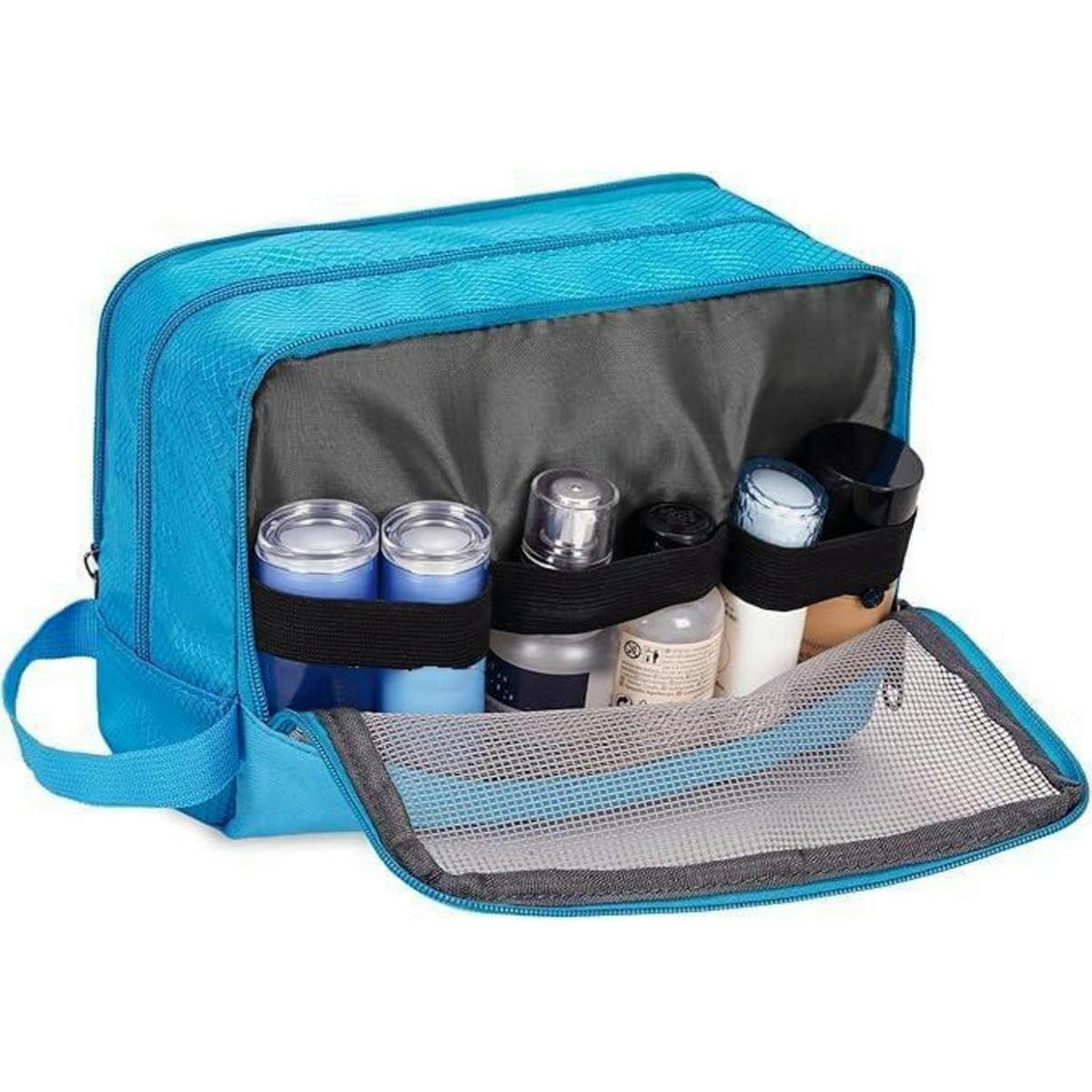 KULTURBEUTEL für Herren und Damen, Reise Kosmetiktasche - Türkis, Textil (5/2/5cm)