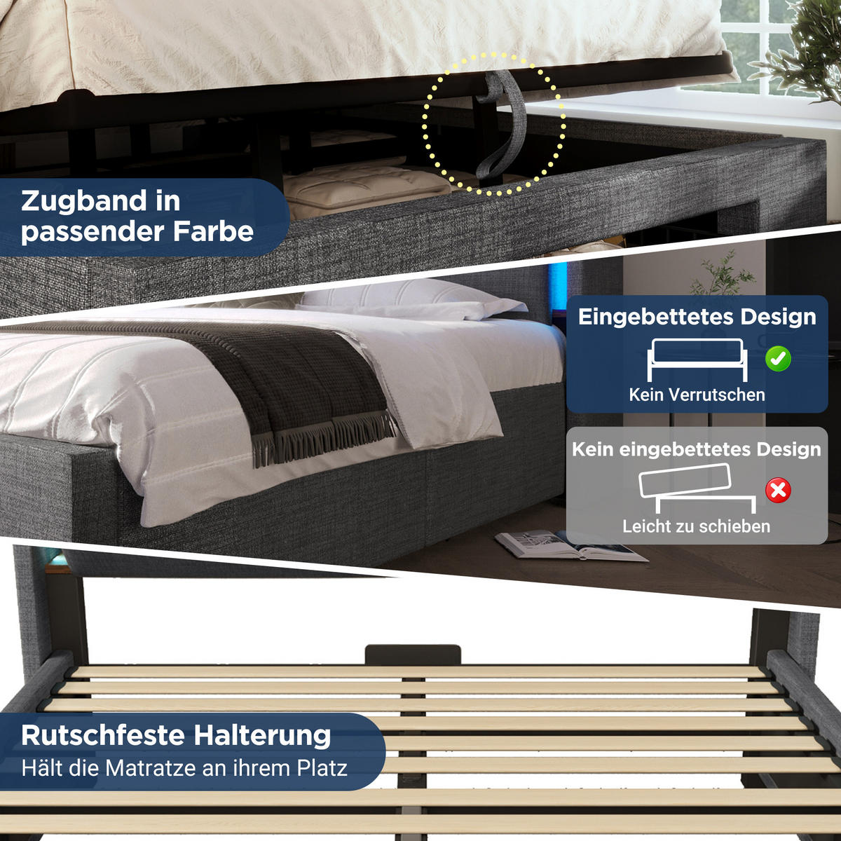 ČALÚNENÁ posteľ 180/200 cm s hydraulickým úložným priestorom, LED osvetlením a USB/USB-C, Sivá - sivá, textil (180/200cm) - Redom