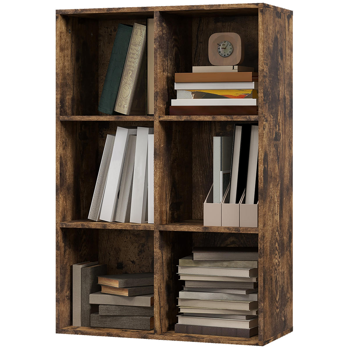 BÜCHERREGAL,DREISTÖCKIG 6 Fächer 65,5x30x97,5cm,rustikales braun - Braun, Holzwerkstoff (65.5/97.5/30cm) - Vallsero