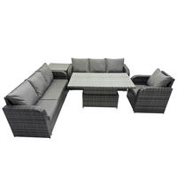 GARTENMÖBELSET mit Beistelltisch Höhenverstellbarer Esstisch 7-Sitzer Grau - Dunkelgrau/Grau, Glas/Kunststoff - Fimous
