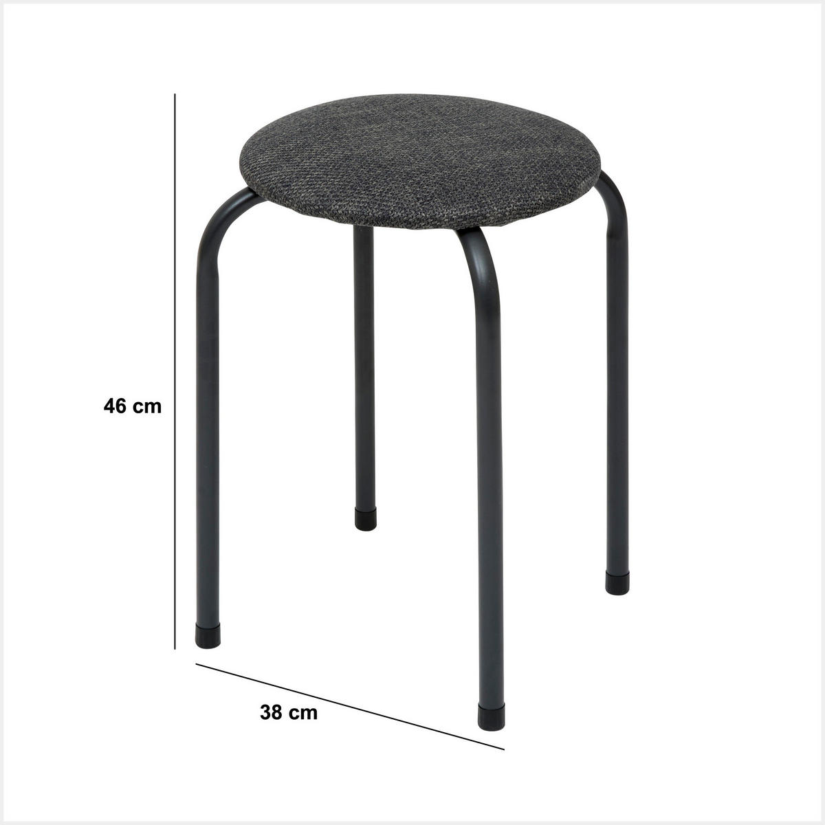 HOCKER mit weicher Sitzfläche 38/38/46 cm - Schwarz, Metall (38/46/38cm) - 5five Simply Smart