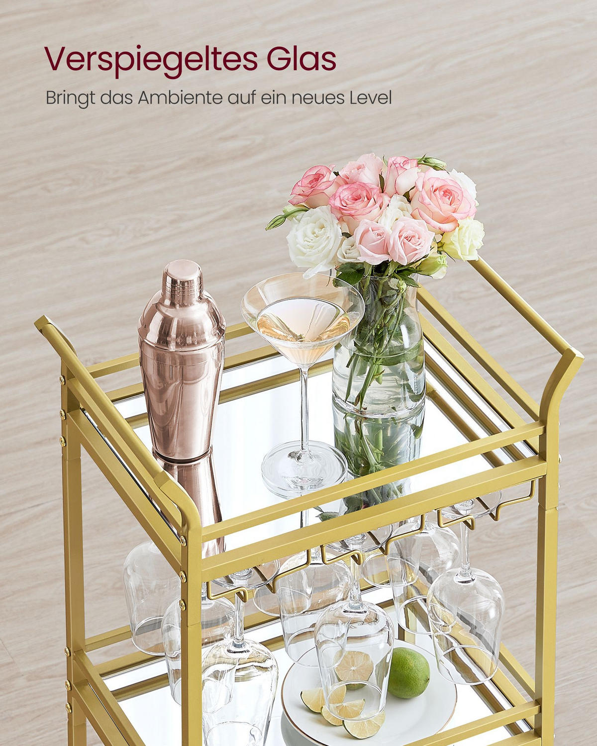SERVIERWAGEN VICTORIA - Goldfarben, Glas (46.8/92/30cm) - Hansiro