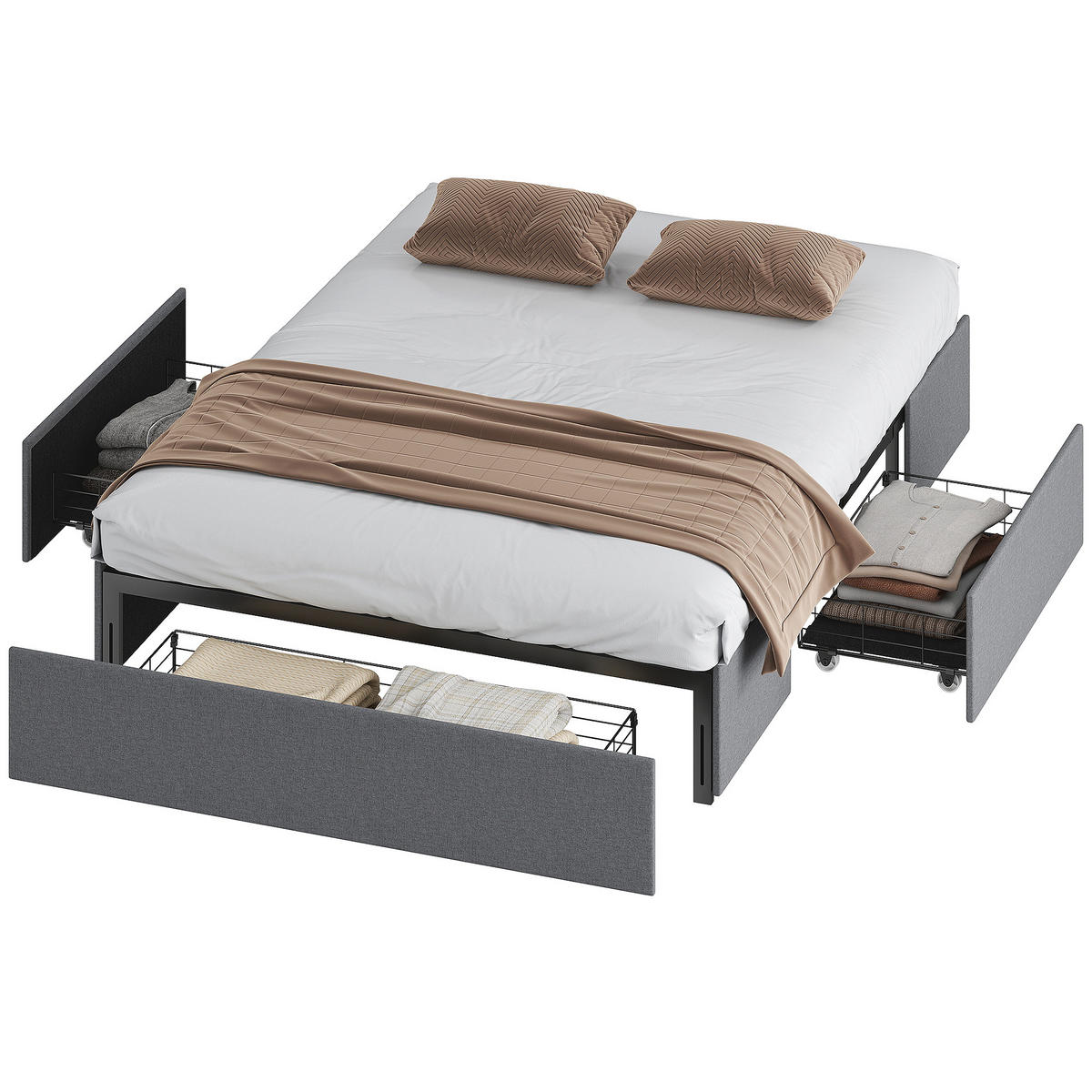 BETT 140x190 cm DE-14668 mit 3 Schubladen Grau - Grau, Metall (140/190cm) - ComfortXL