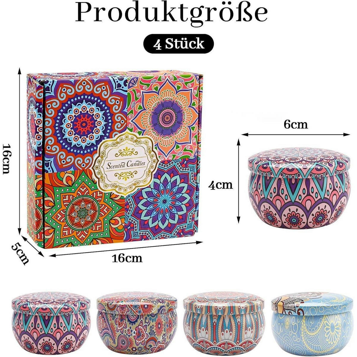 DUFTKERZEN 4-teiliges Set Sojawachs Aromatherapie - Multicolor, Paraffin (4cm)