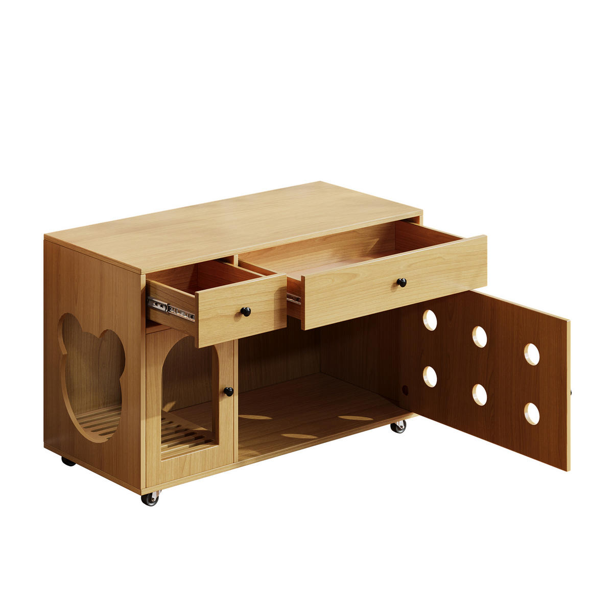SIDEBOARD Naturgarben aus MDF 100×45×66cm als Katzenkloschrank mit Sandauffangplatte und Schubladen - Naturfarben, Holzwerkstoff (45/66/10cm) - Luhomfu