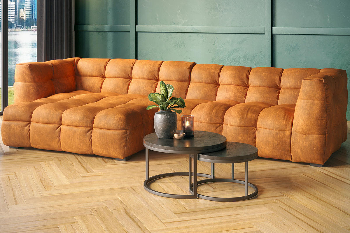 ECKSOFA RIO Gold Velvet - Goldfarben/Schwarz, Textil (319/170cm) - KAWOLA