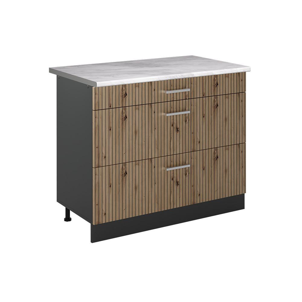 SPODNÍ SKŘÍŇKA KUCHYŇSKÉ LINKY R-Line, Řemeslný dub/Antracit, 100 cm pracovná doska Mramor - antracitová/dub artisan, kompozitní dřevo (100/81.6/60cm) - Vicco