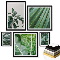 WANDBILDER 5er-Set - 50x50 cm & 20x30 cm & 40x60 cm Schwarzer Rahmen - Tropische Blätter in Grün - Schwarz, Kunststoff (40/60cm) - ArtPrintCave