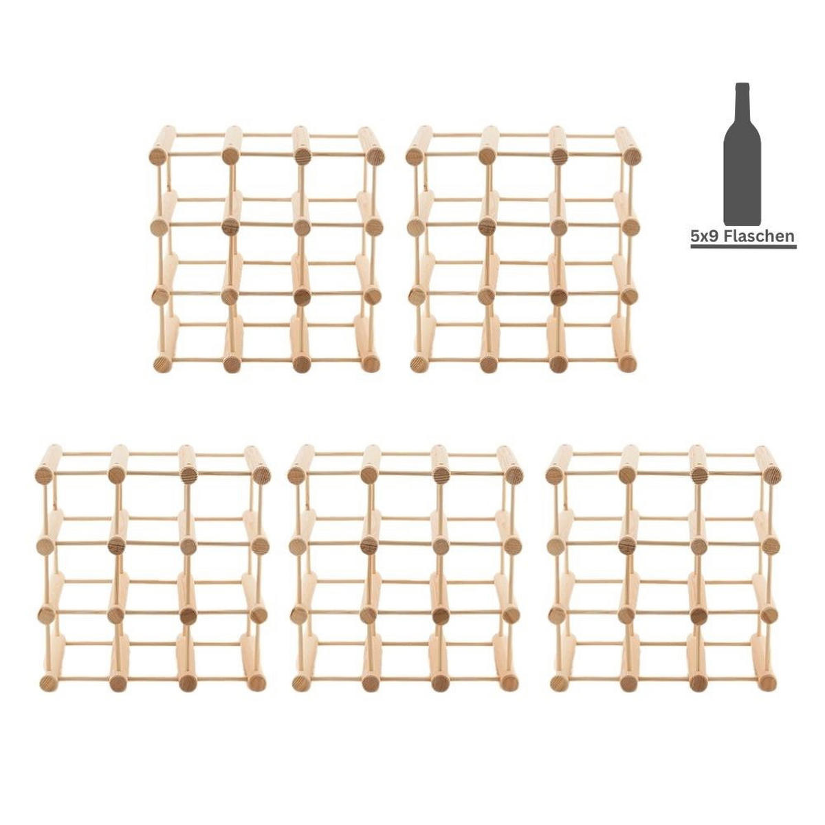 WEINREGAL Vinotega Mod 36x36x24 cm 5x 9 Flaschen Massives Eichenholz Geölt - Hellbraun, Holz (180/36/24cm) - PROREGAL