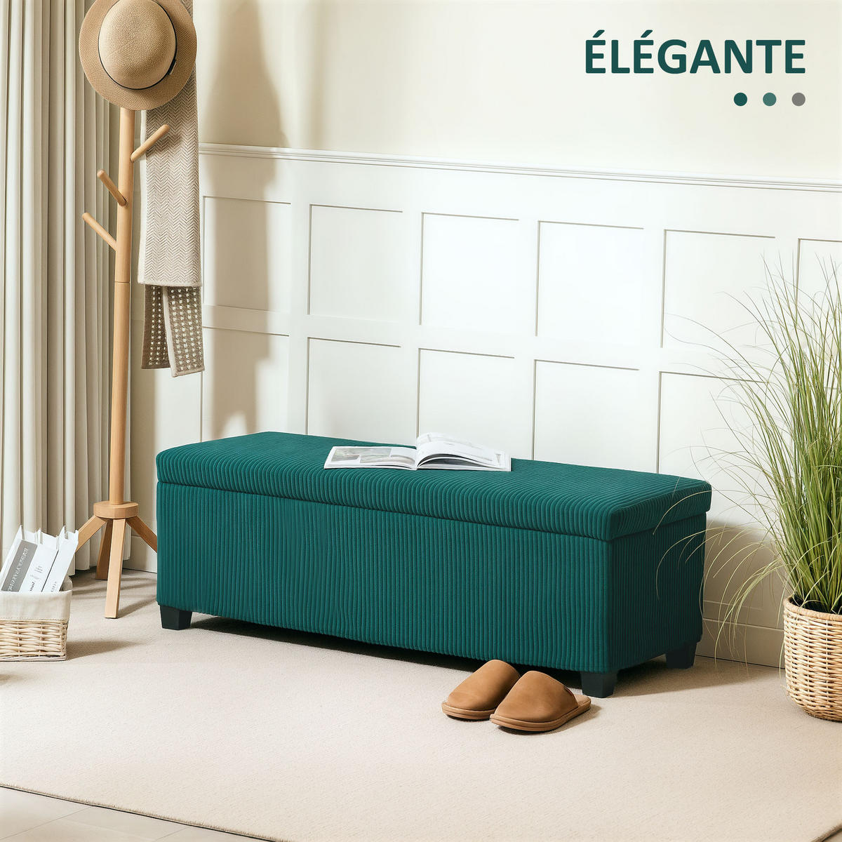 TRUHENBANK DE-16408 mit Stauraum und Cordbezug Grün - Grün, Textil (112/40/42cm) - ComfortXL