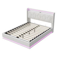 POLSTERBETT 160x200 cm, Doppelbett mit LED, Weiß Samt - Weiß, Metall (160/200cm)