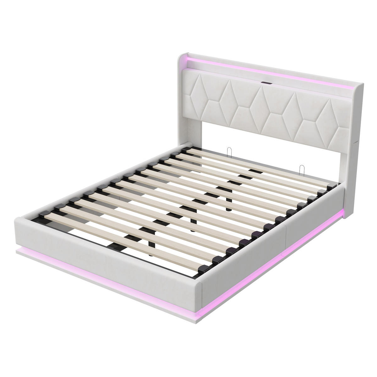 POLSTERBETT 160x200 cm, Doppelbett mit LED, Weiß Samt - Weiß, Metall (160/200cm)