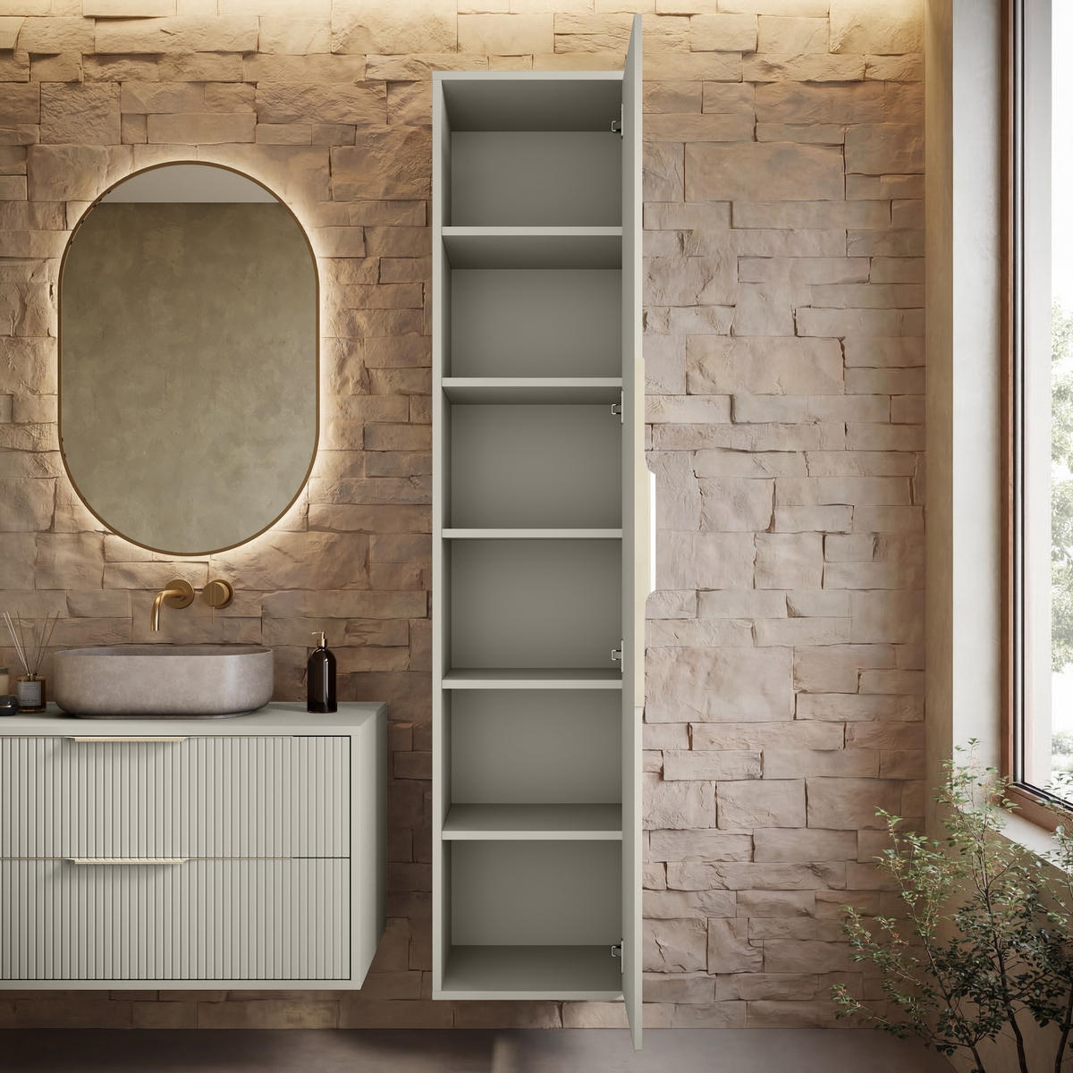 BADMÖBEL-SET Rimini 2 Teile Cashmere - 80 x 46 x 46 cm - Kaschmir, Holz (80/46/46cm) - Badplaats