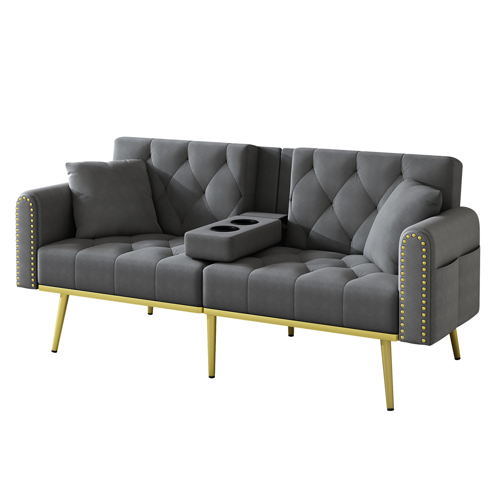 SCHLAFSOFA mit Liegefunktion 175 x 80 cm Samt Grau - Grau, Kunststoff (175/73.5/80cm) - Meubliv