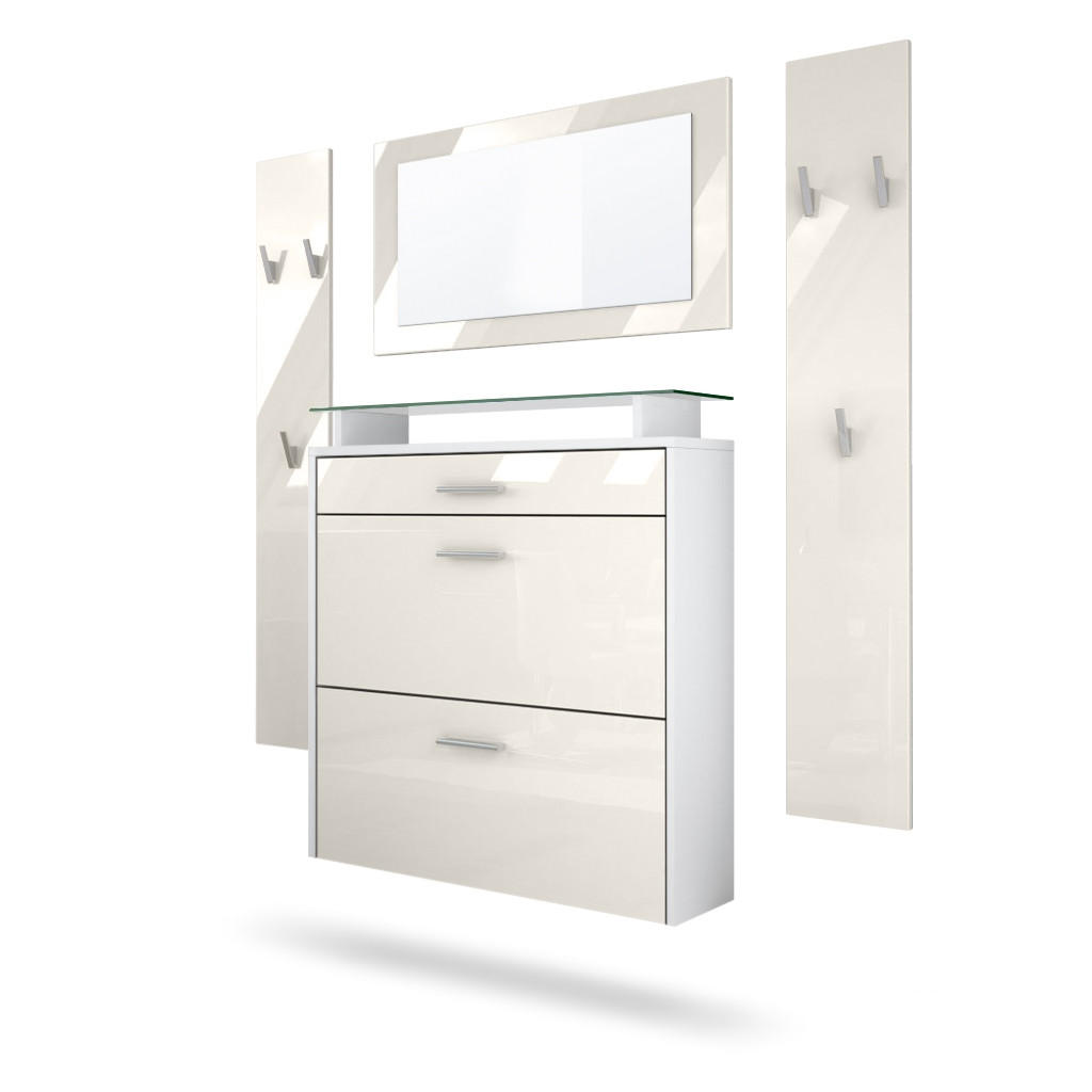 GARDEROBE Malea Front in Creme Hochglanz - Creme, Holzwerkstoff (180/180/23cm) - Vladon