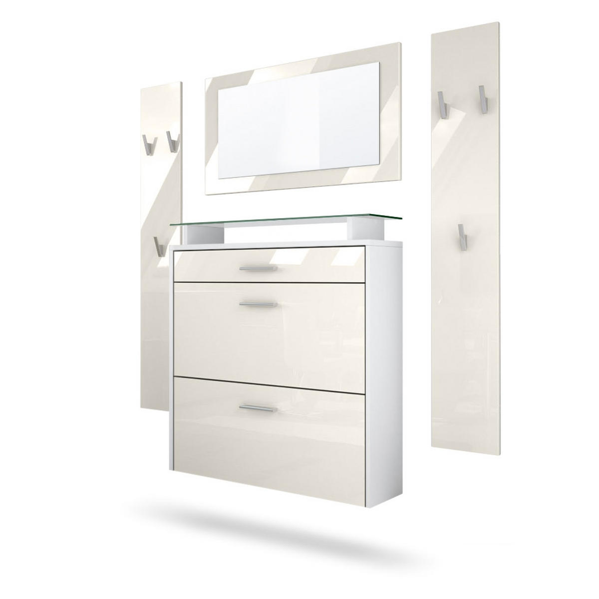 GARDEROBE Malea Front in Creme Hochglanz - Creme, Holzwerkstoff (180/180/23cm) - Vladon