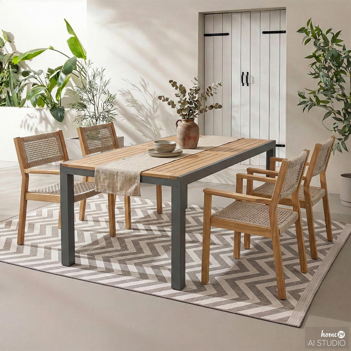 GARTENSTUHL - 2er-Set - Akazie massiv / Polypropylene - Akazie Braun / Beige - Creme/Akaziefarben, Holz/Kunststoff (60/89/59cm) - home24