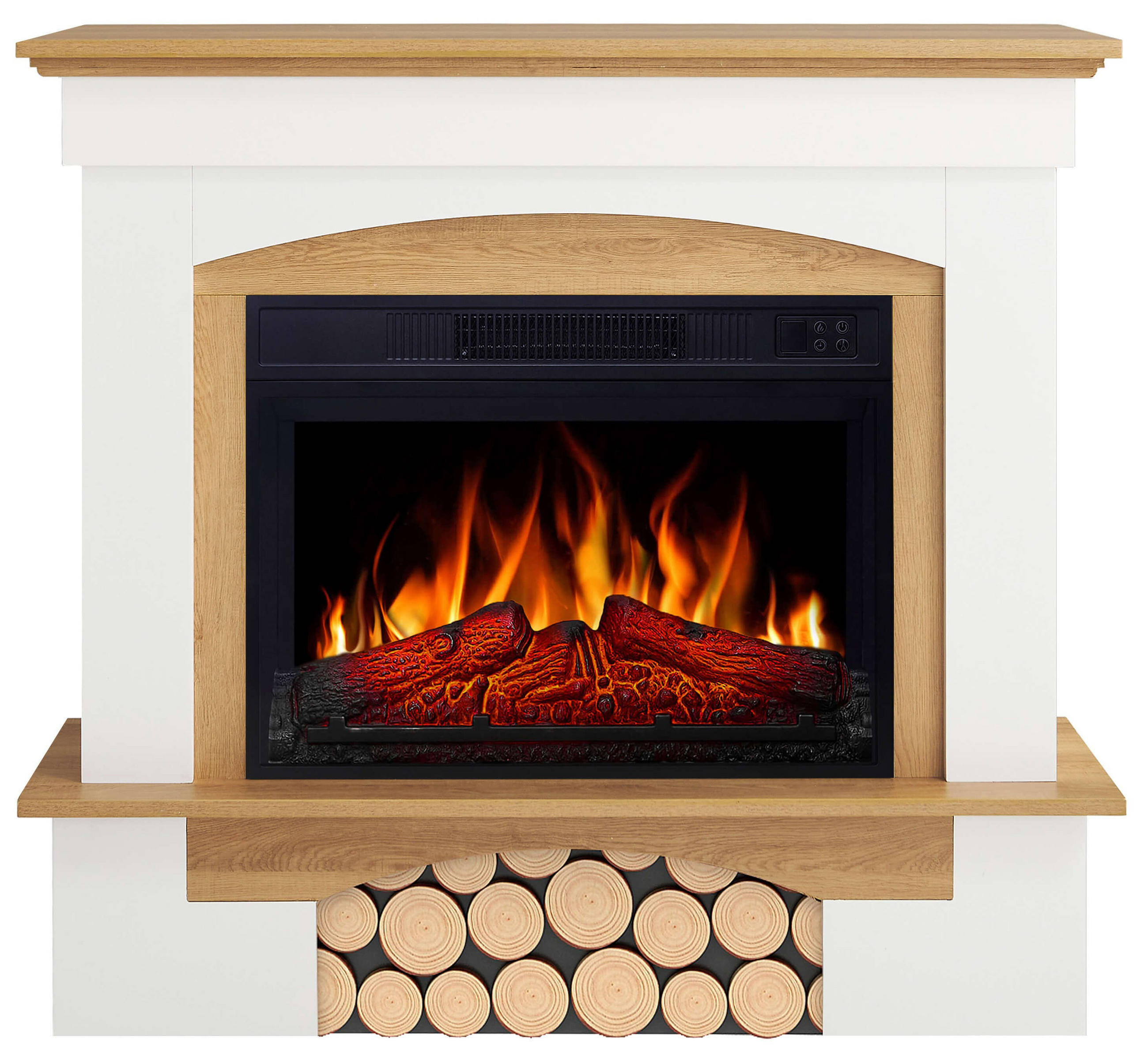 ELEKTROKAMIN Woodley AF23S Weiß Eiche Natur – Breite 107 cm, 3D-Flammeneffekt, LED-Beleuchtung, Heizfunktion - Weiß, Glas/Holzwerkstoff (98.5/90/30cm) - ArtiFlame