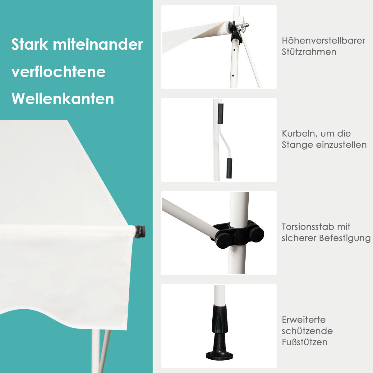 KLEMMMARKISE Beige - Beige, Metall (150/300/125cm) - COSTWAY