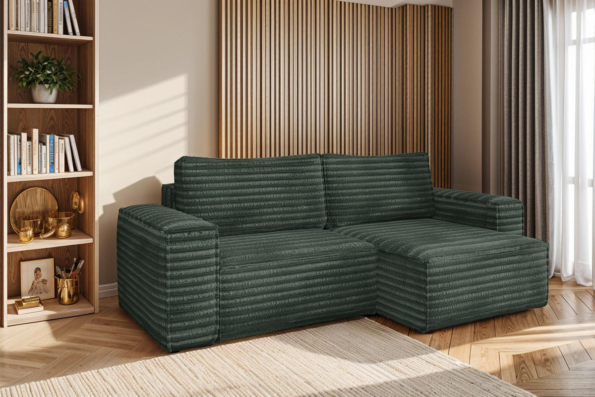 ECKSCHLAFSOFA Bohoo-Ecksofa mit Schlaffunktion stoff Velo Grün Rechts - Grün, Holz/Textil (248/140cm) - Kaiser Möbel