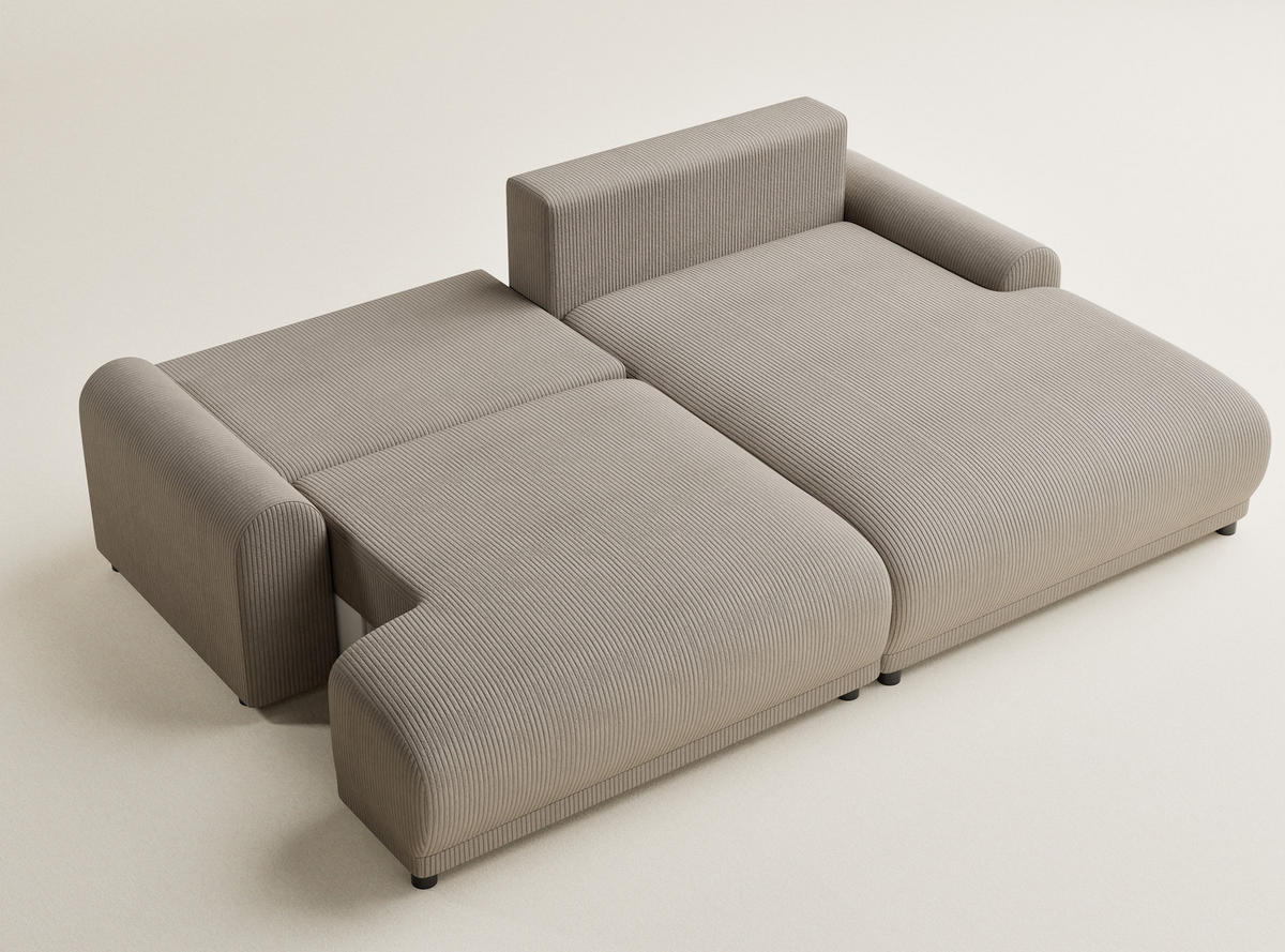 ECKSOFA MIT SCHLAFFUNKTION Tallin Beige Samtstoff - Beige/Schwarz, Holz/Holzwerkstoff (240/145cm) - Maison de Reve