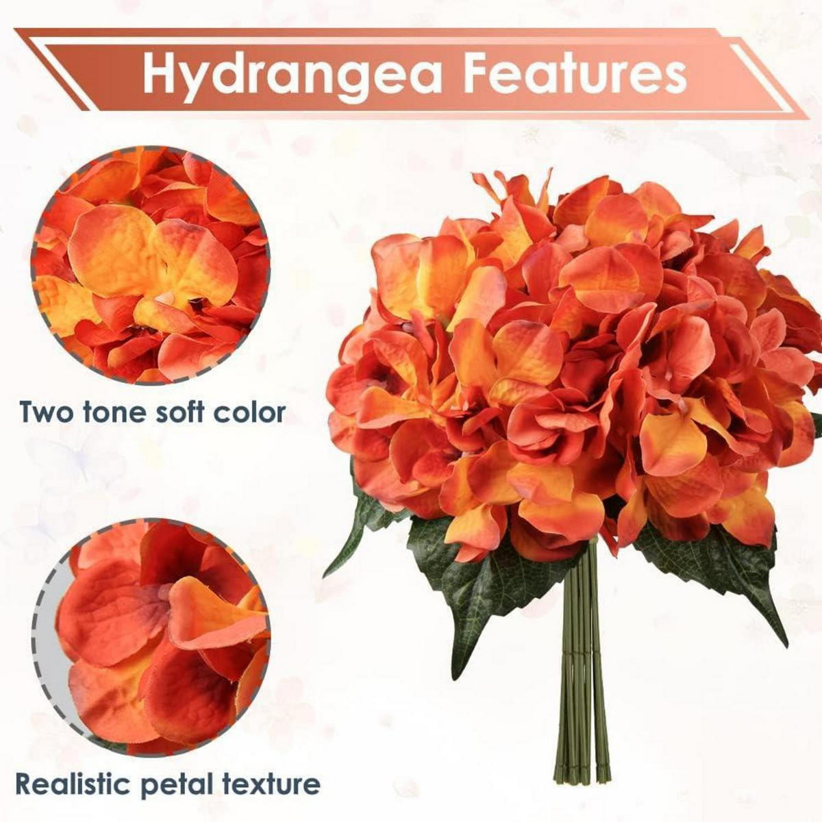 KUNSTBLUME Hortensien 9 Köpfe Dark Orange - Orange, Textil (10cm)