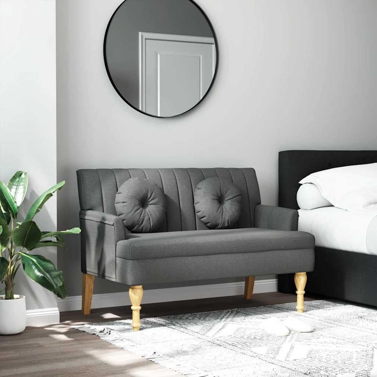 SITZBANK Mit Kissen Dunkelgrau 113/64,5/75,5 Cm Stoff - Grau, Textil (64.5/75.5/113cm) - vidaXL