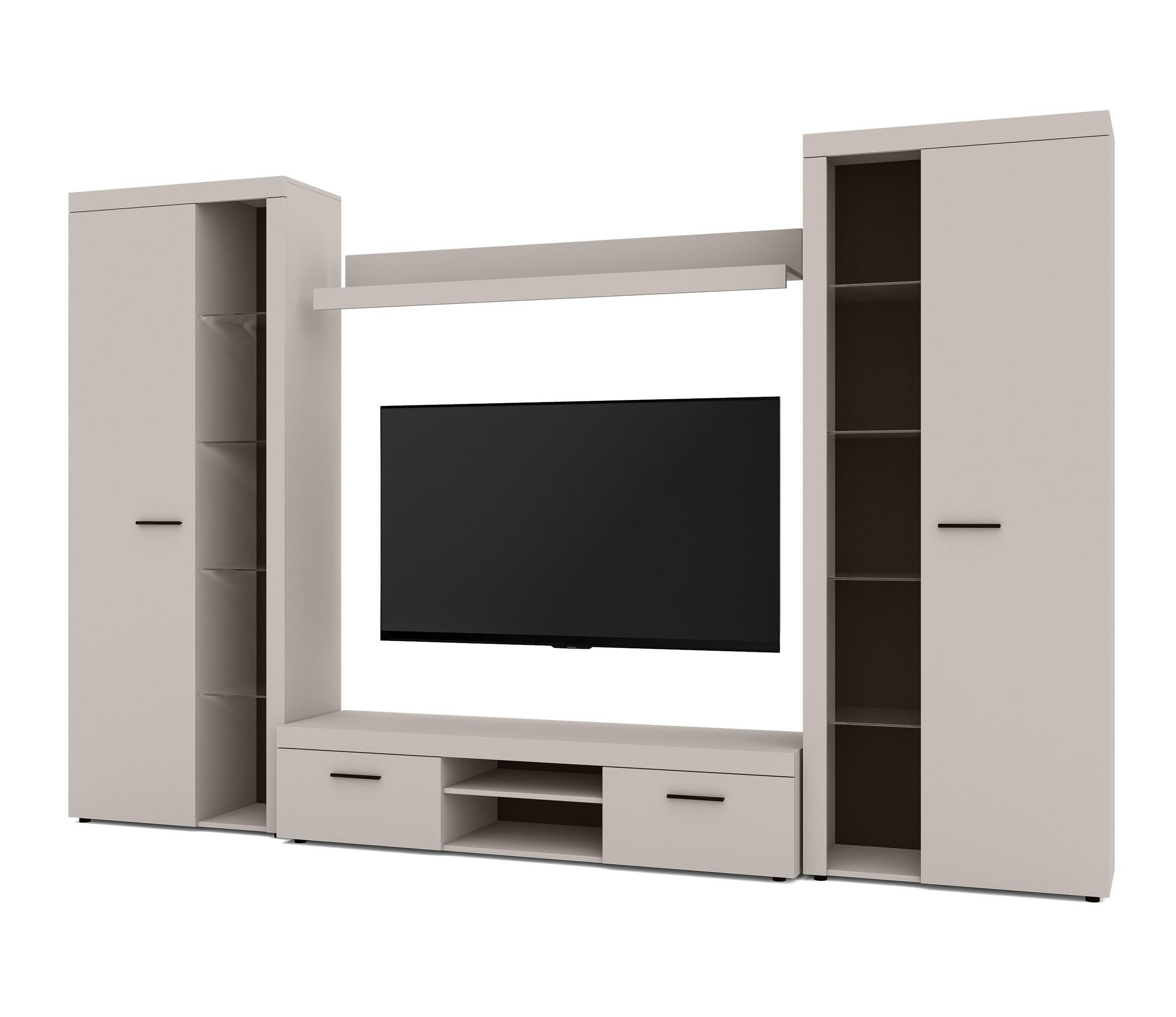 WOHNWAND Spacoro XL Beige 300/190/40 cm Viel Stauraum ohne LED - Beige, Holzwerkstoff/Kunststoff (300/190/40cm) - AX Living