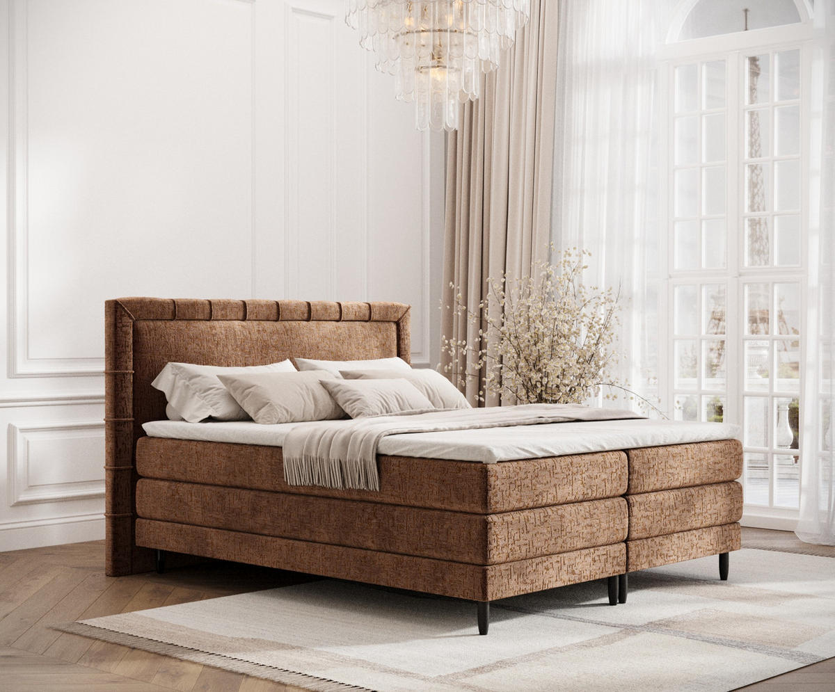 BOXSPRINGBETT Rimini Kupfer 200/200 cm mit Matratze und Topper - Schwarz/Kupferfarben, Holz/Holzwerkstoff (200/200cm) - Maison de Reve