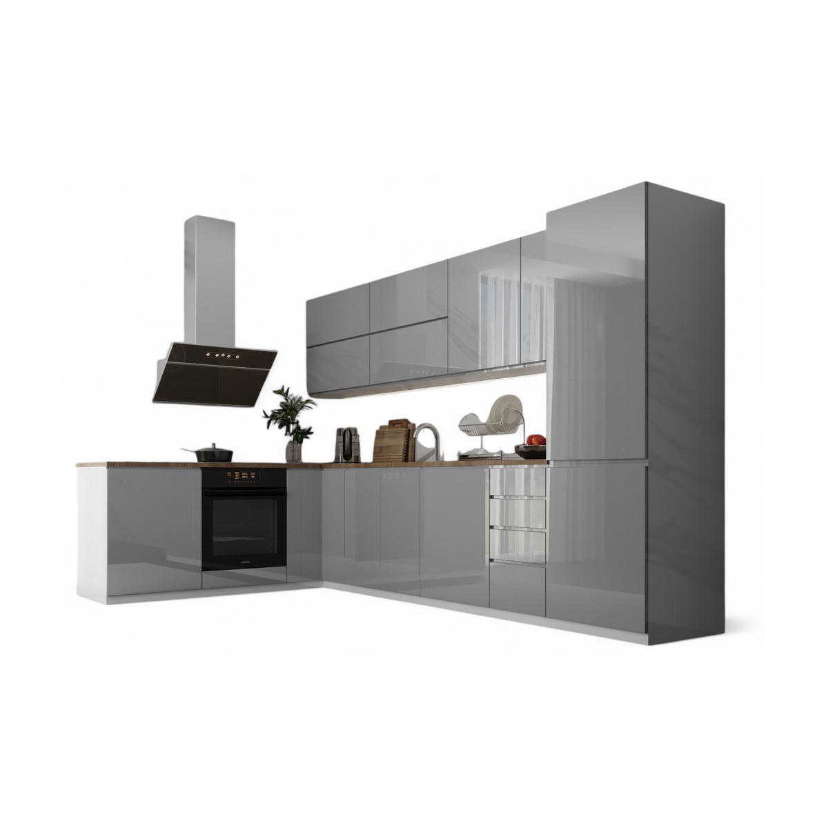 ECKKÜCHE – 330 cm – K54-G330 – Velmora – Grau – ohne E-Geräte - Grau, Holzwerkstoff (330/210/210cm) - ROYAL24_MARKT