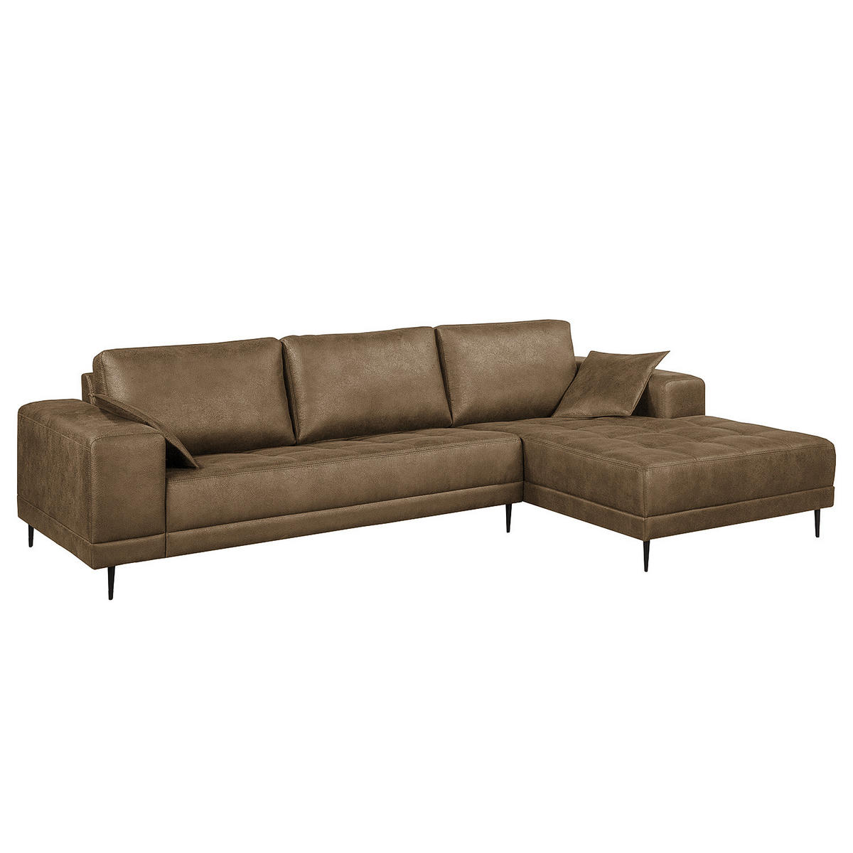 ECKSOFA mit Ottomane - Antiklederlook - Cappuccino, Textil (282/167cm) - home24