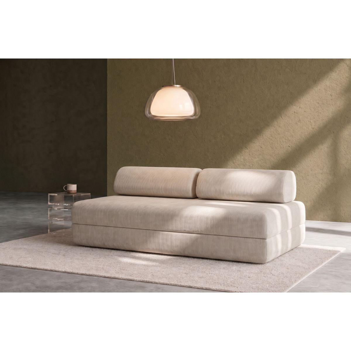 2-3-SITZER-SCHLAFSOFA aus weißem Cord - Weiß, Textil (95/70.5/190cm) - Kimo
