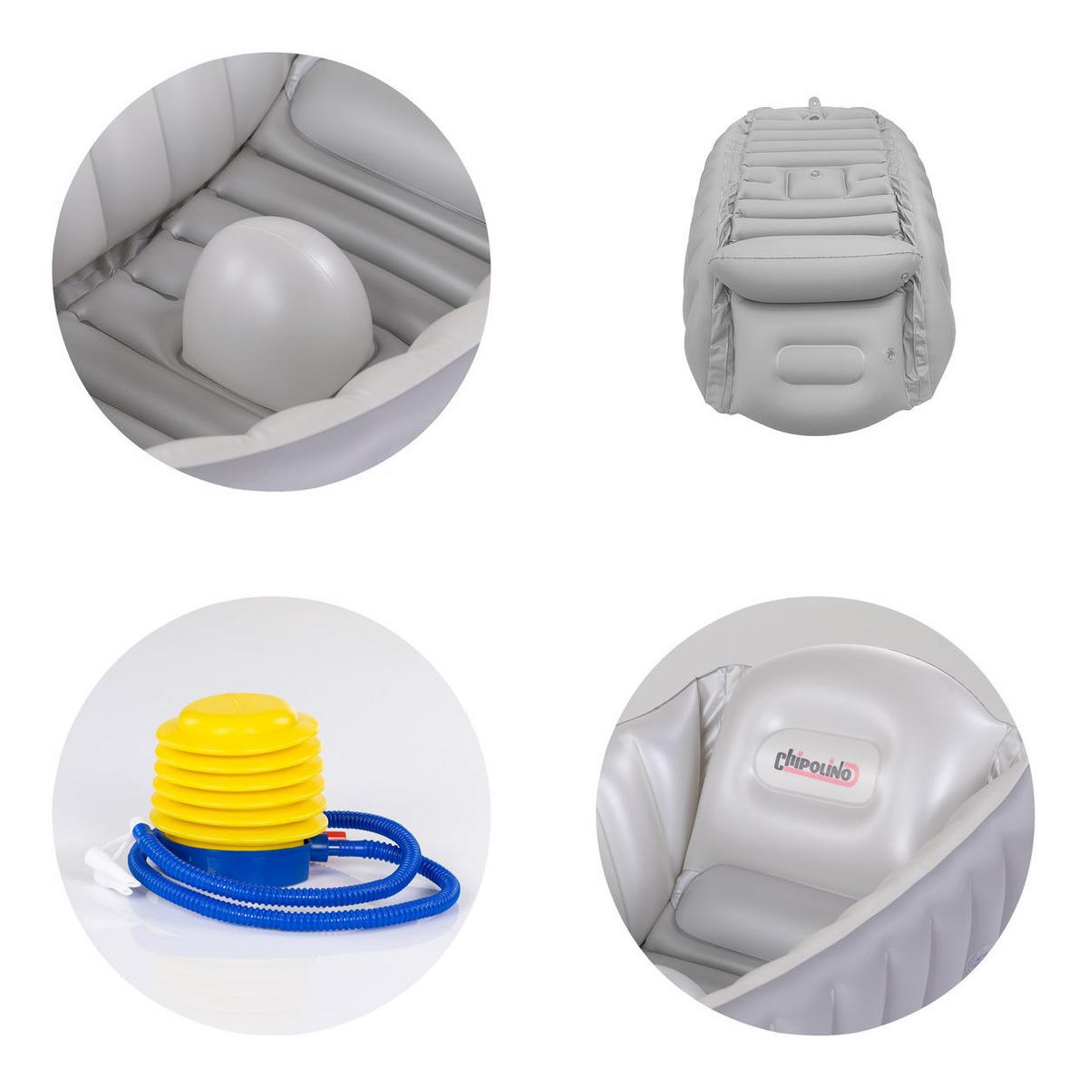 BABYBADEWANNE Baby Cloud grau aufblasbar, integrierter Sitz, inklusive Pumpe, platzsparend - Grau, Kunststoff (56/90cm) - Chipolino