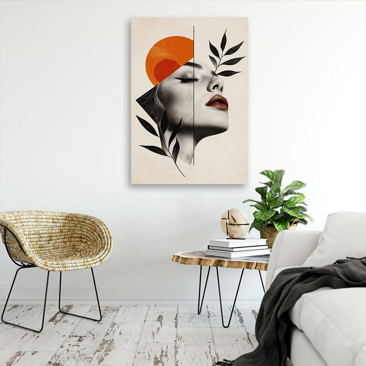 LEINWANDBILD Frauengesicht abstrakt geometrisch 40x60cm - Beige, Textil (40/60cm) - Feeby