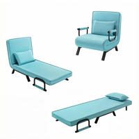 SCHLAFSESSEL 80/74/82 cm blau aus Leinen und Metall mit Bettfunktion - Blau, Textil (74/26/190cm) - OKWISH
