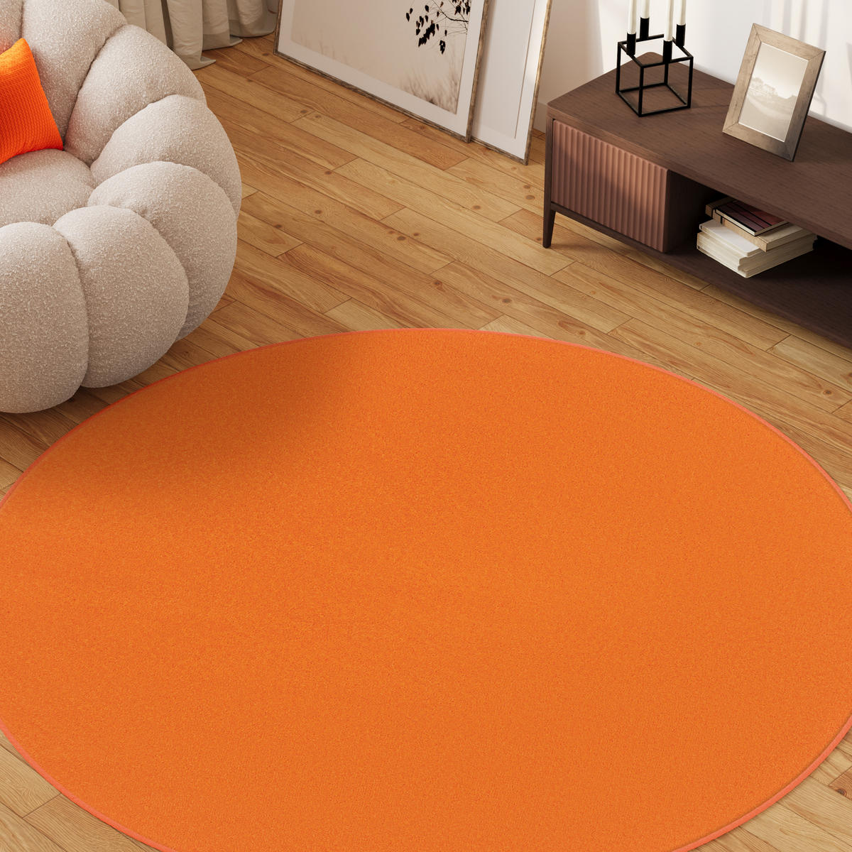 TEPPICH MONO Rund Outdoor Orange 100/100 cm - Orange, Textil (100/100cm) - Tapiso