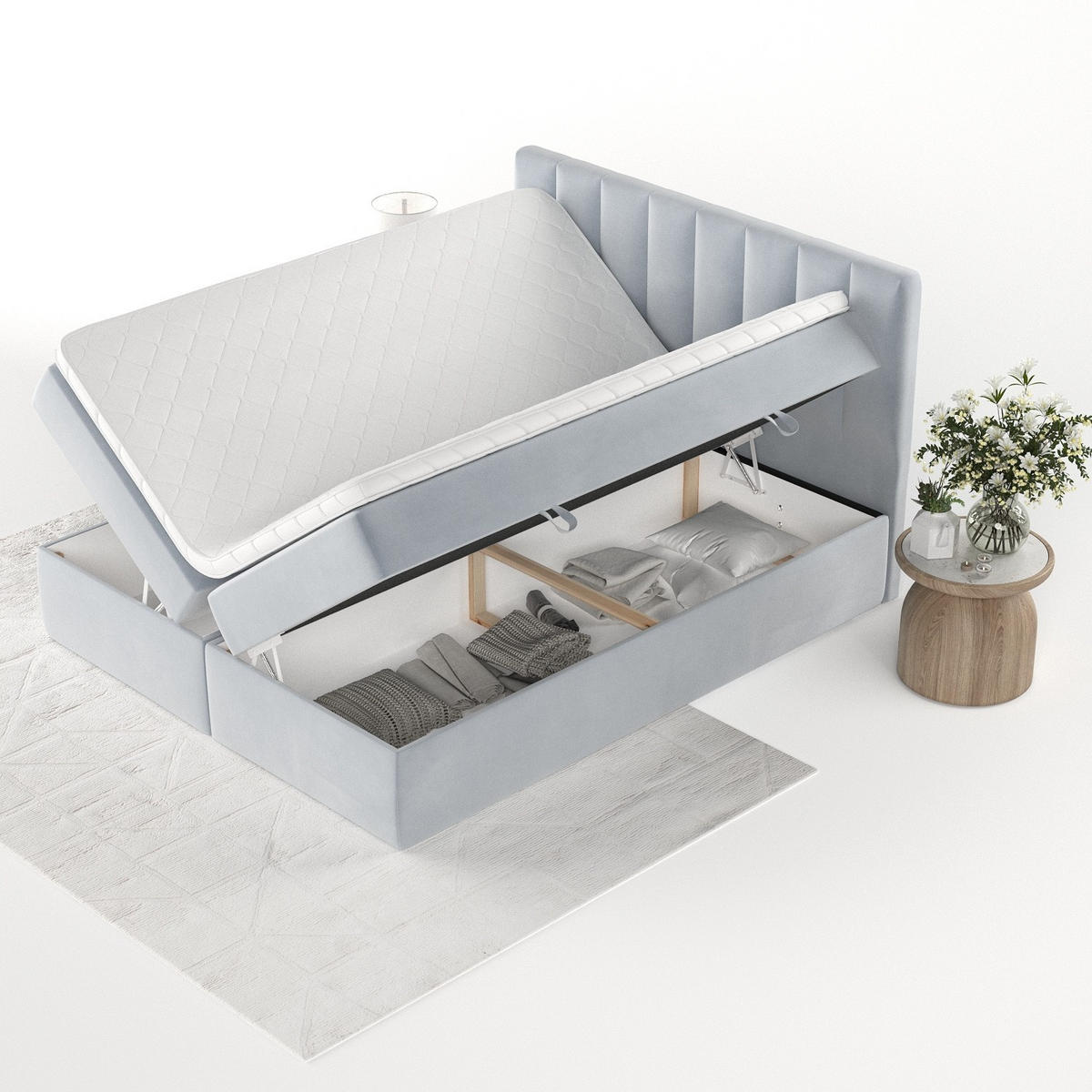 BOXBETT Bari 200/200 cm Hellgrau im Paros Stoff - Hellgrau, Holz/Holzwerkstoff (200/200cm) - AltaBeds