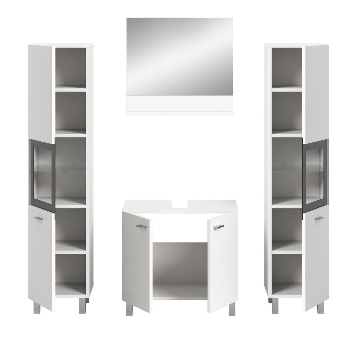 BADMÖBEL-SET weiß 4-teilig 140 cm, Kombination hängend oder stehend - Weiß, Glas/Holzwerkstoff (137/186/33cm) - Inn.Furn