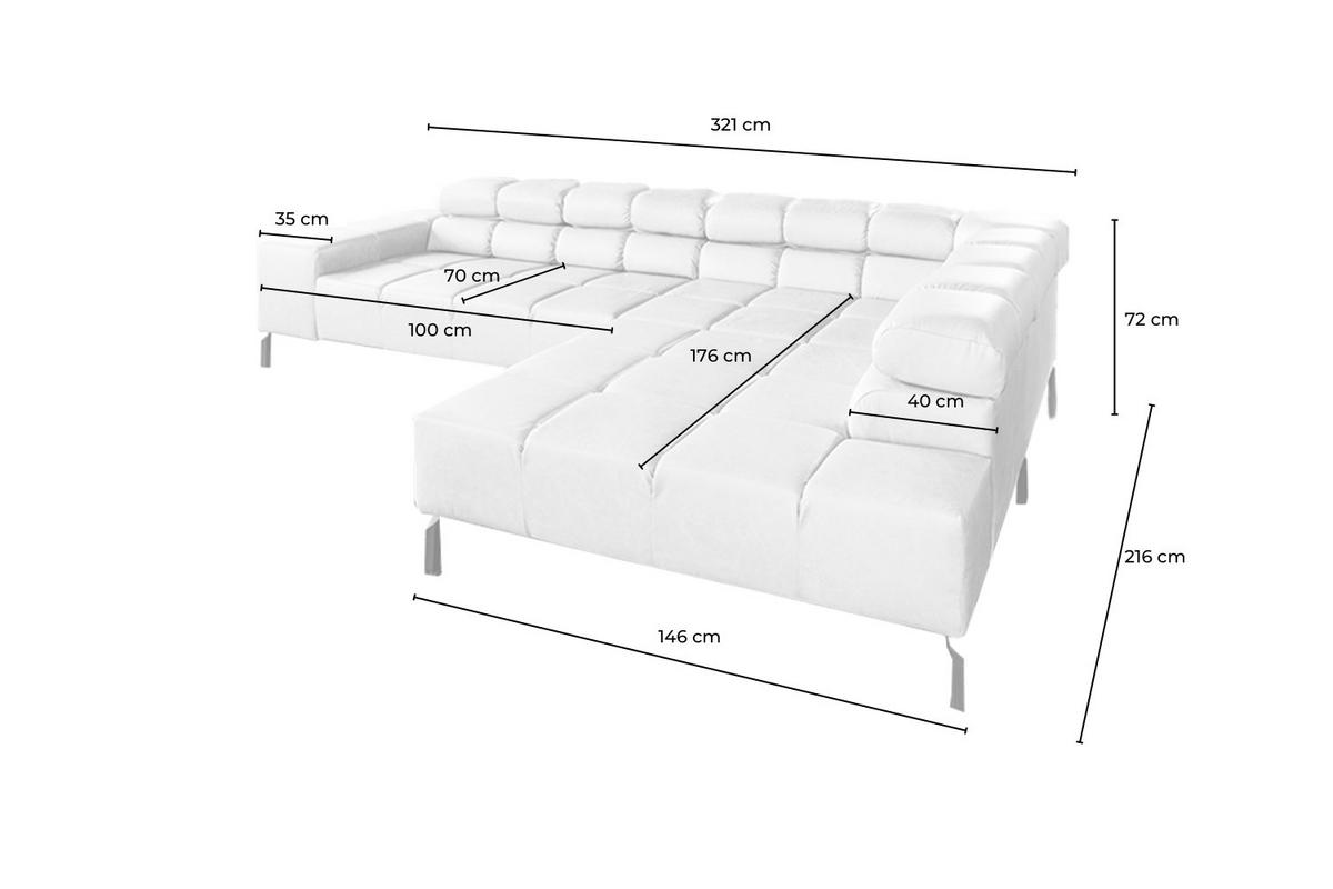 ECKSOFA NELSON Hellblau Leder Relaxfunktion - Schwarz/Hellblau, Leder/Metall (321/216cm) - KAWOLA