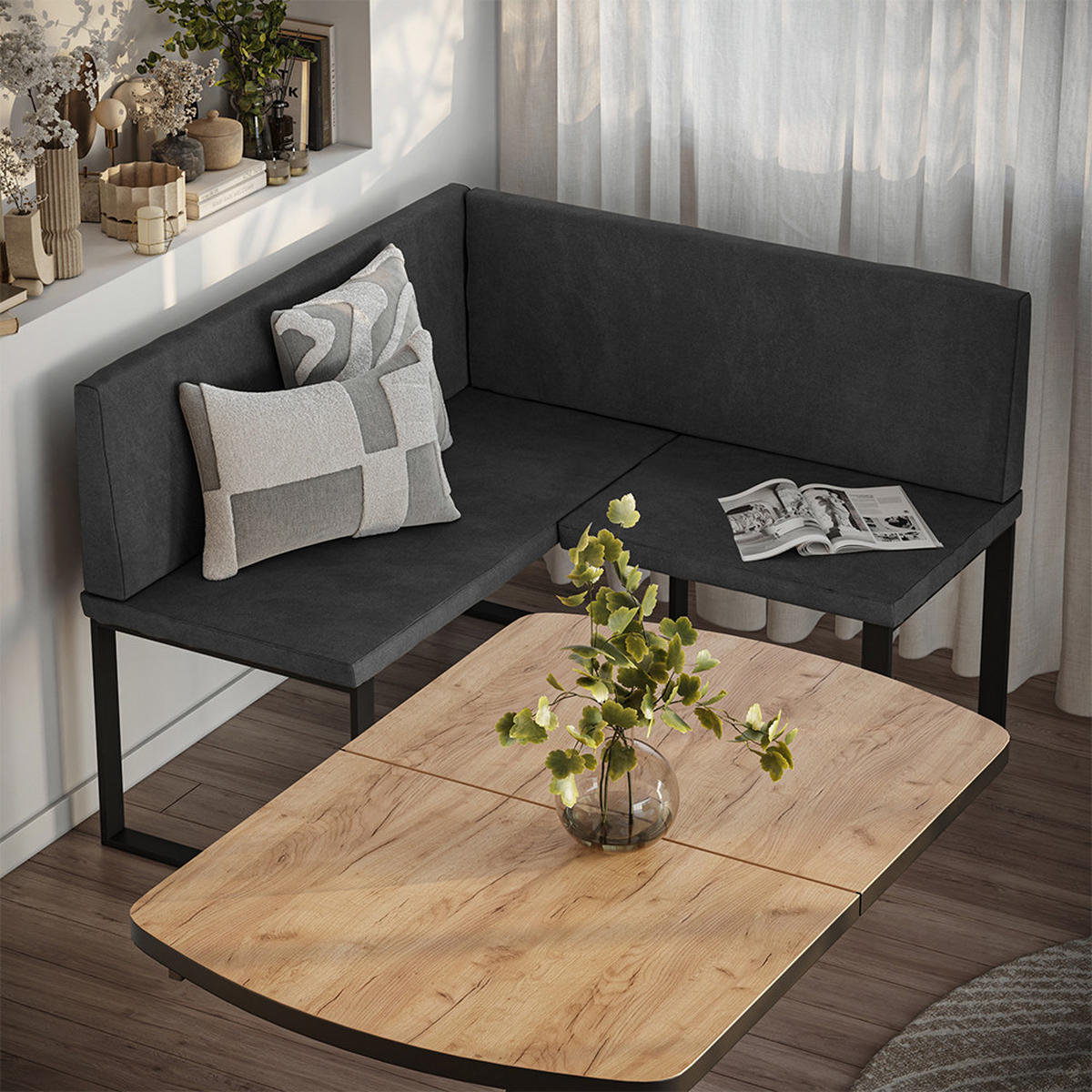 ECKBANK Ravon Anthrazit 120 x 120 cm - Anthrazit, Textil (120/87/120cm) - Vicco