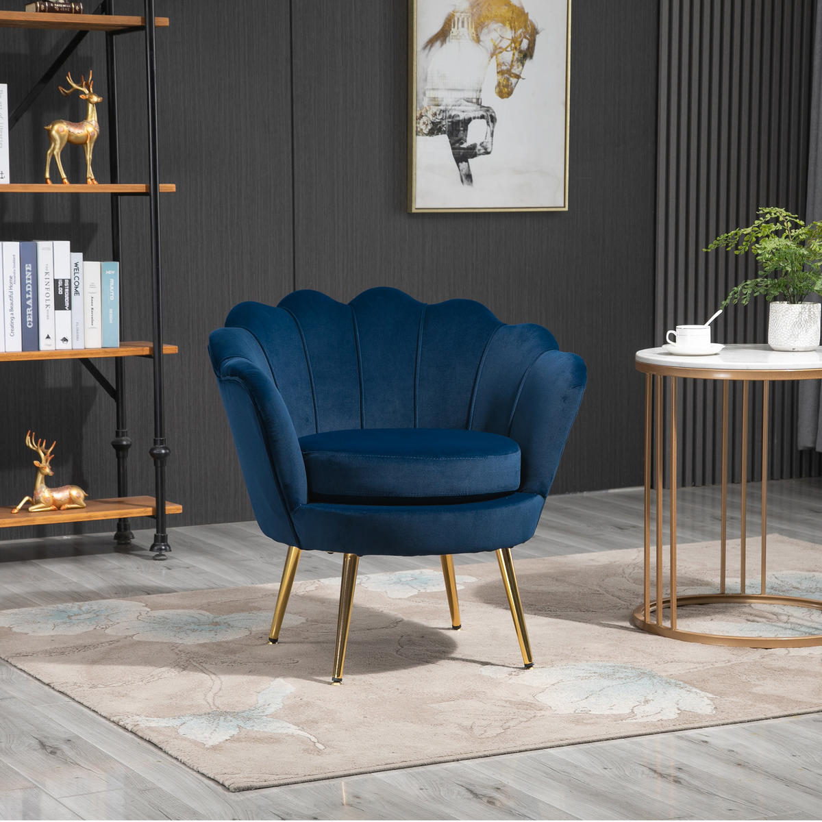 SESSEL DE-13412 Muschelform & goldene Metallfüße Blau - Blau, Textil (67/74/76cm) - ComfortXL