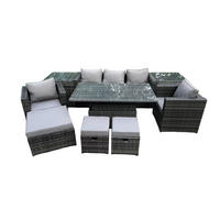 GARTENTISCHGRUPPE Polyrattan 8-Sitzer - Dunkelgrau/Grau, Glas/Kunststoff - Fimous