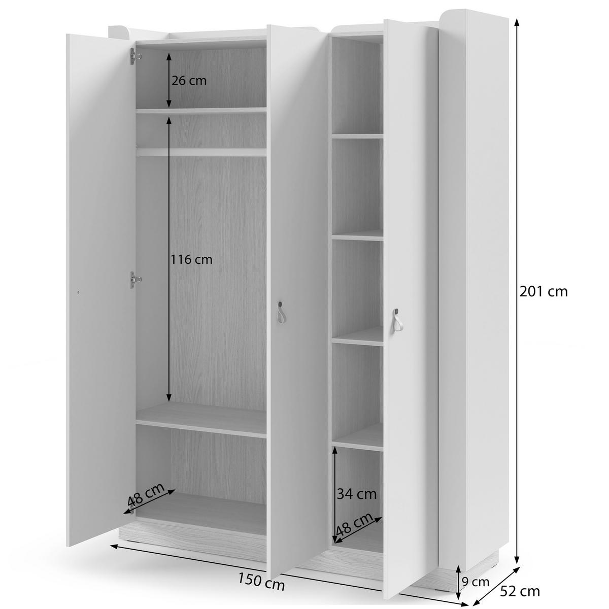 SKŘÍŇ S OTOČNÝMI DVEŘMI Sorella s otočnými dveřmi, 3 dveře, 150 cm, do studentského pokoje, porcini + dub Mavelie - kapučínová/barva dubu, kov/kompozitní dřevo (150/201/52cm) - Beautysofa