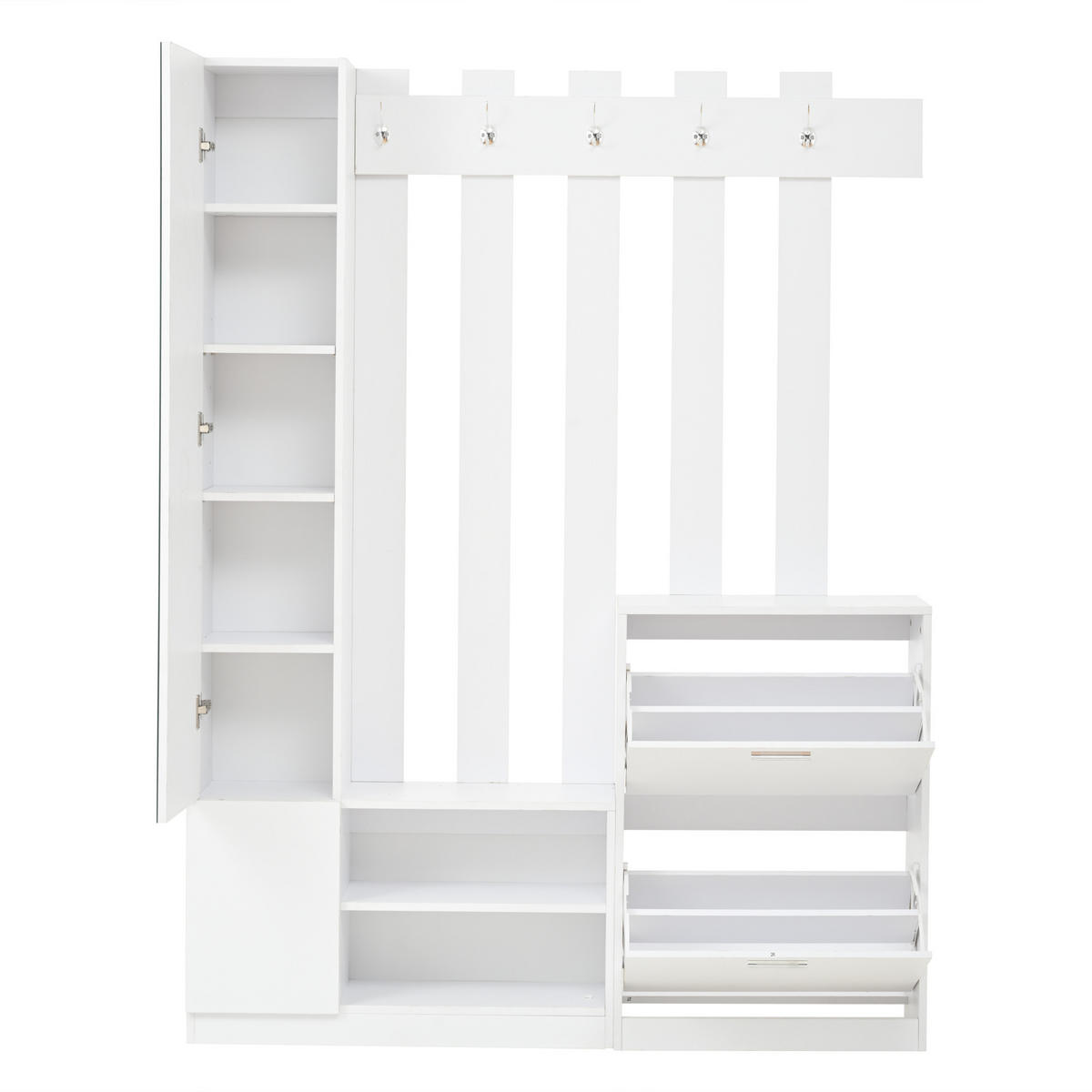 KOMPAKTGARDEROBE Spiegel Schuhschrank Hängeschrank Weiß - Weiß, Holzwerkstoff (135/180/25cm) - FLIEKS