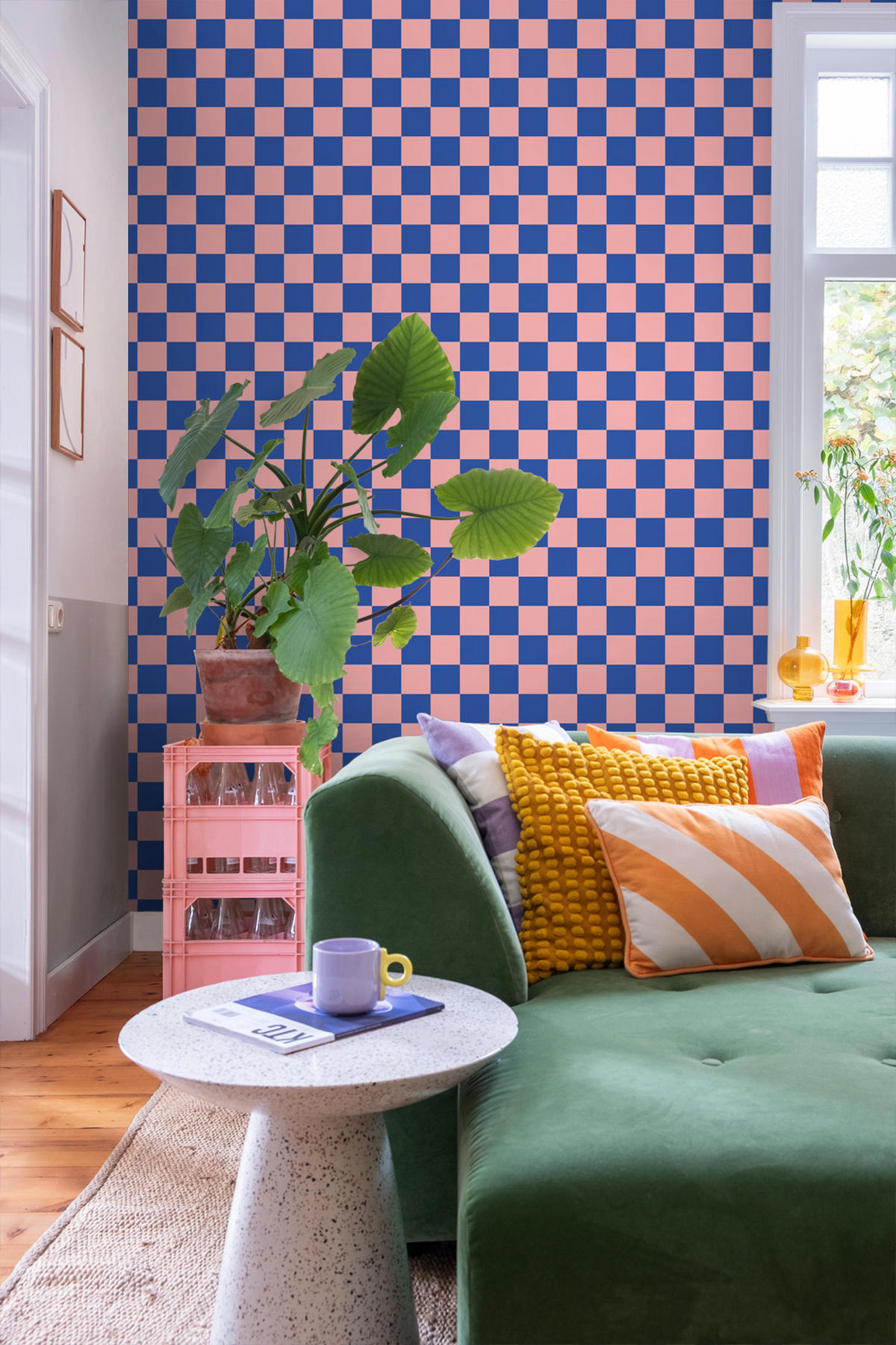 TAPETE Karomuster 53 cm x 10.05 m - Pink, Papier (53/1000cm) - ESTAhome