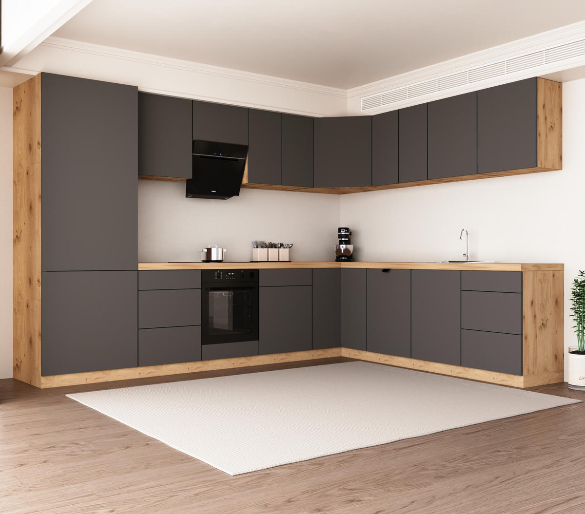 WINKELKÜCHE 320cm x 260cm- Langen KL14-M320 - in Grau/Matt - Grau, Holz/Holzwerkstoff (580/212/58cm)