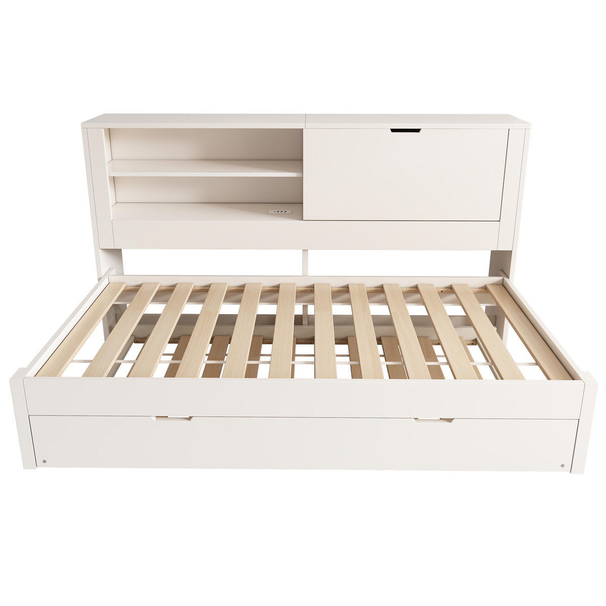 POLSTERBETT 90x190 cm in Weiß mit Ausziehbett & USB-Ladestation - Weiß, Holzwerkstoff (90/190cm) - Modfu
